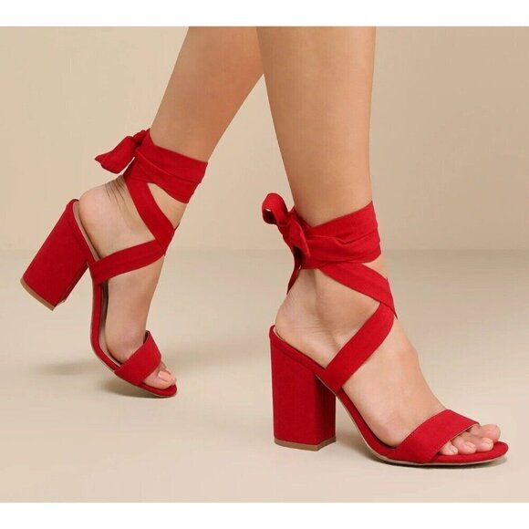 Lulus Shoes - Lulus Size 5.5 Dorian Red Suede Lace-Up Balletcore Valentine’s Day